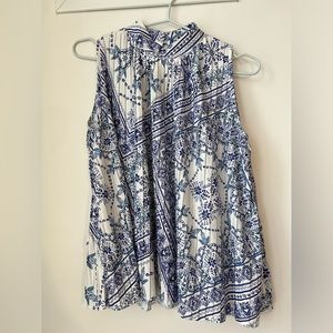 Unique blue flower pattern H&M sleeveless top, high neckline